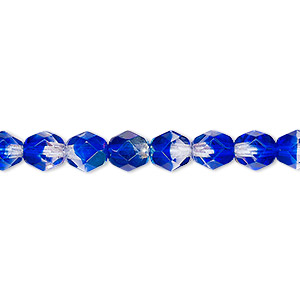 Bead, cat's eye glass, blue, 6mm round. Sold per 16-inch strand. - Fire ...
